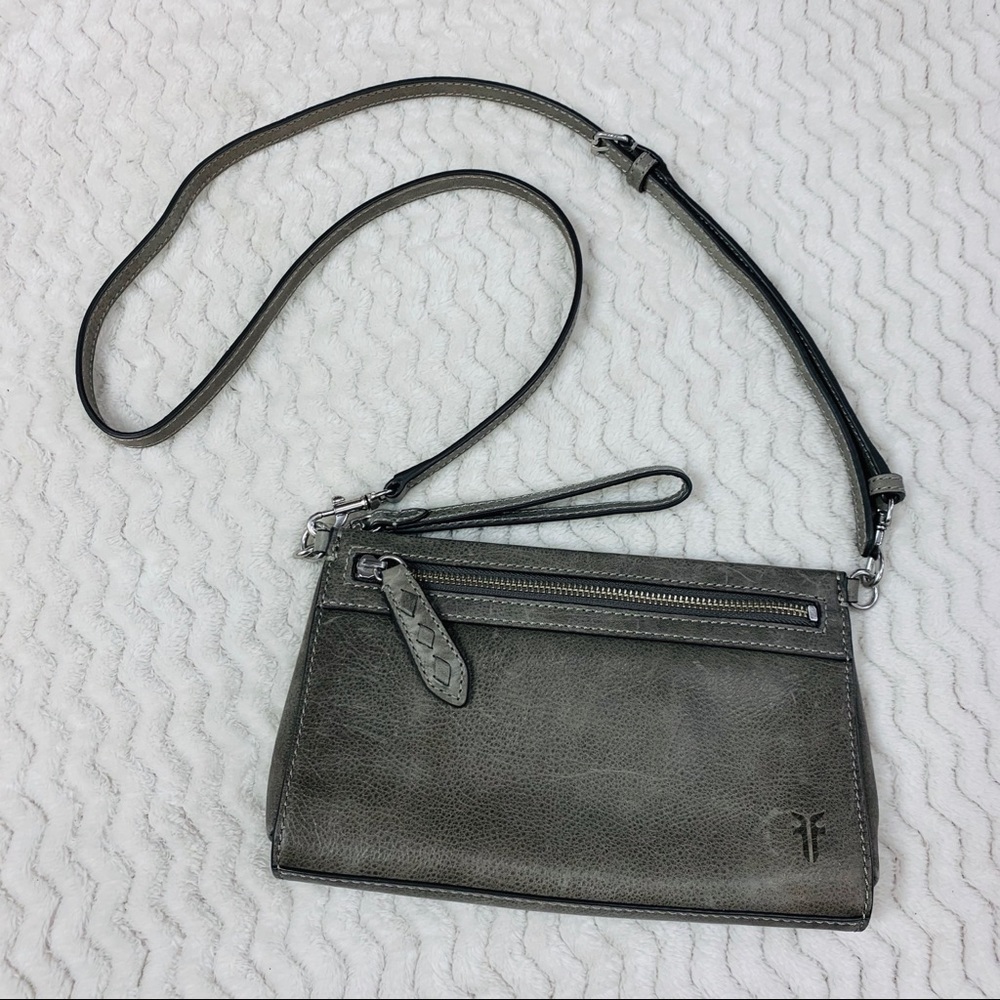 Frye Reed Leather Wristlet Crossbody Bag Gray Dove
